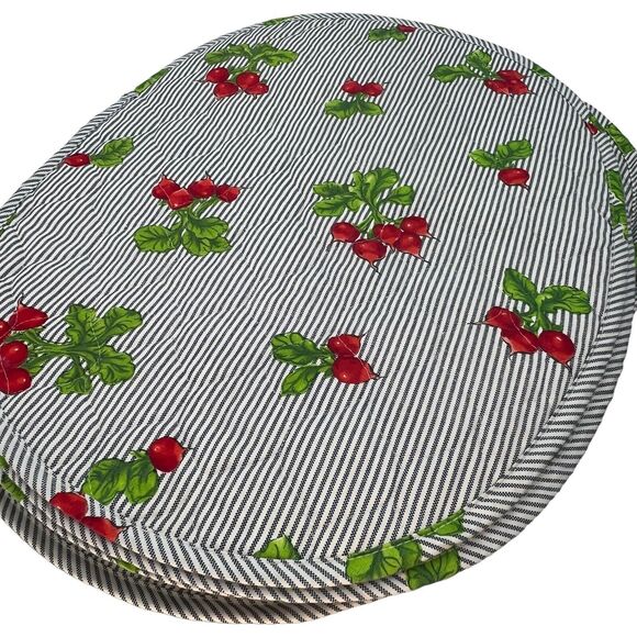 Set 12 Blue Striped Raddish Quilted Placemats Napkins Garden Summer Outdoor 17" - Picture 8 of 9